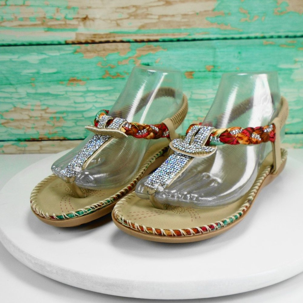 Sale/// Rust & Silver crystal Sandals